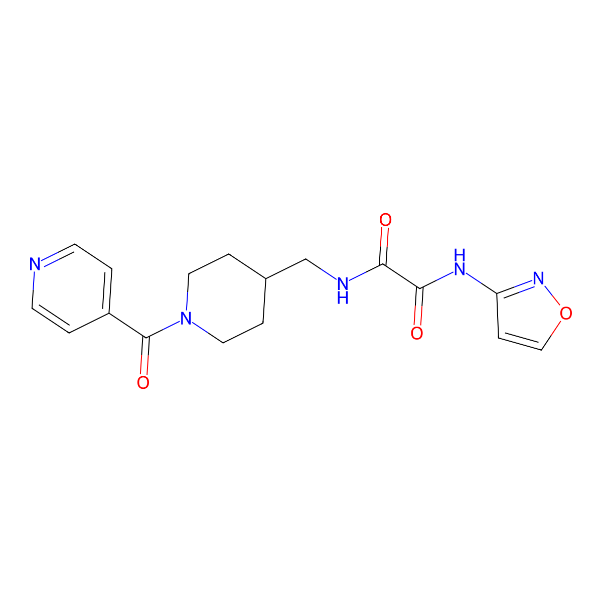 N1-((1-isonicotinoylpiperidin-4-yl)methyl)-N2-(isoxazol-3-yl)oxalamide molecular structure, CAS 1396848-41-1