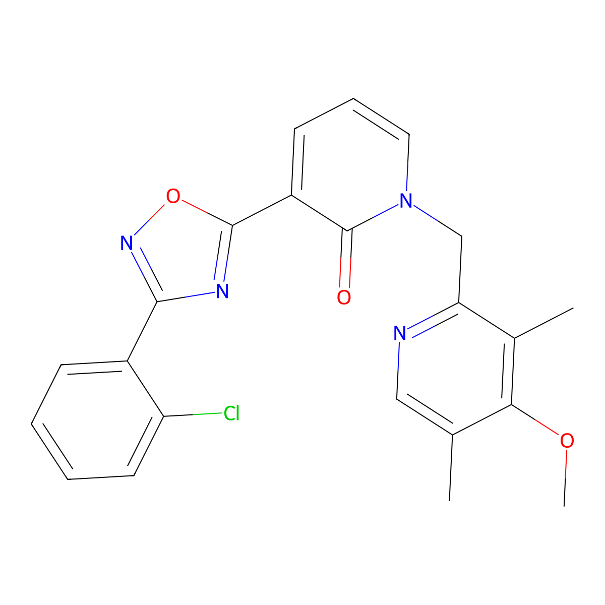 3-(3-(2-chlorophenyl)-1,2,4-oxadiazol-5-yl)-1-((4-methoxy-3,5-dimethylpyridin-2-yl)methyl)pyridin-2(1H)-one molecular structure, CAS 1396848-43-3