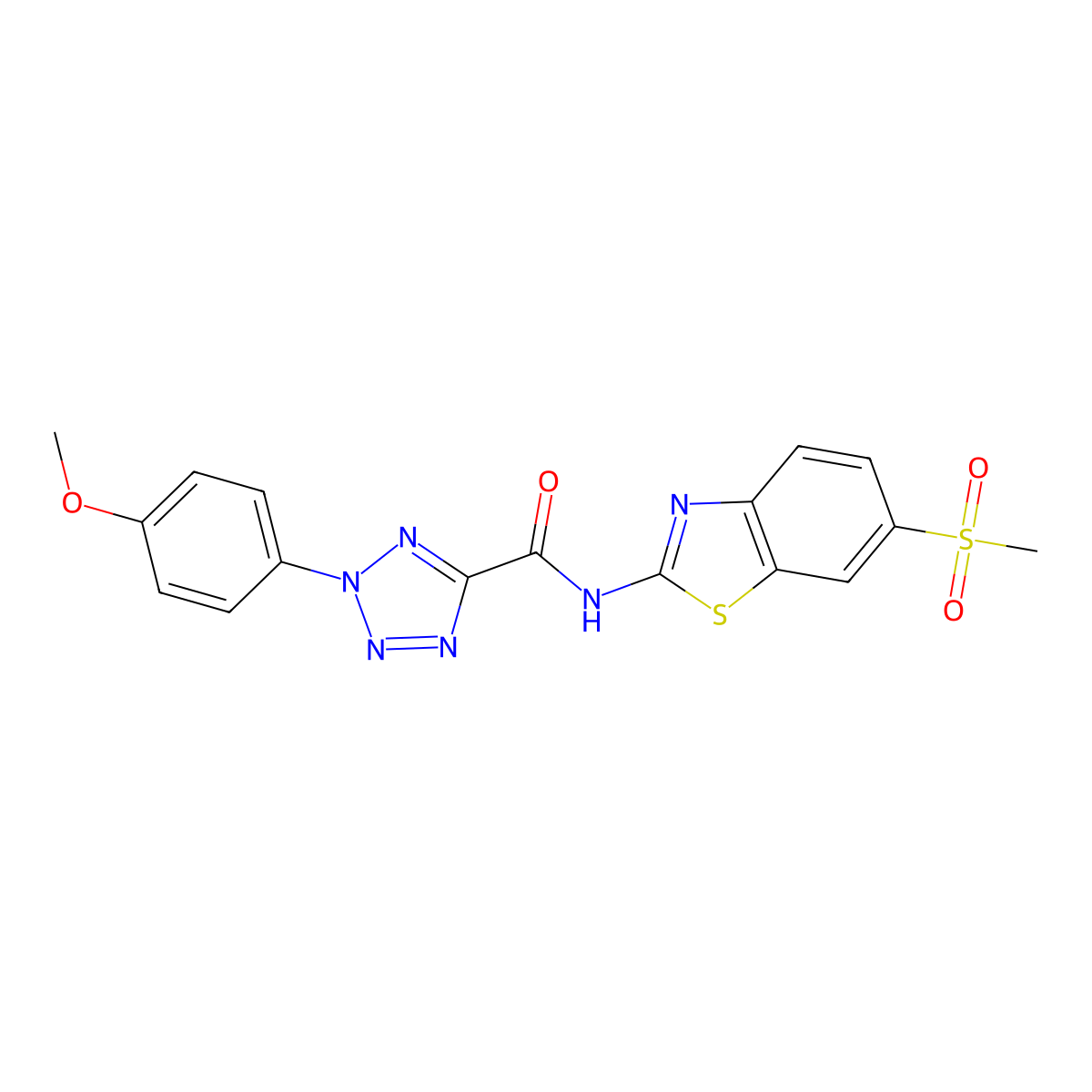 2-(4-methoxyphenyl)-N-(6-(methylsulfonyl)benzo[d]thiazol-2-yl)-2H-tetrazole-5-carboxamide molecular structure, CAS 1396848-44-4
