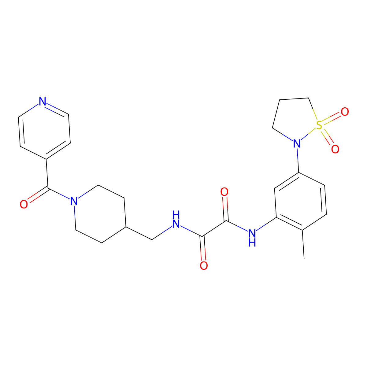 N1-(5-(1,1-dioxidoisothiazolidin-2-yl)-2-methylphenyl)-N2-((1-isonicotinoylpiperidin-4-yl)methyl)oxalamide molecular structure, CAS 1396848-47-7