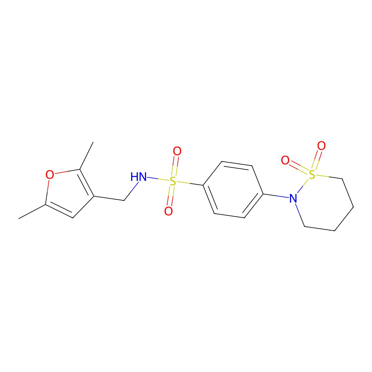 N-((2,5-dimethylfuran-3-yl)methyl)-4-(1,1-dioxido-1,2-thiazinan-2-yl)benzenesulfonamide molecular structure, CAS 1396848-48-8