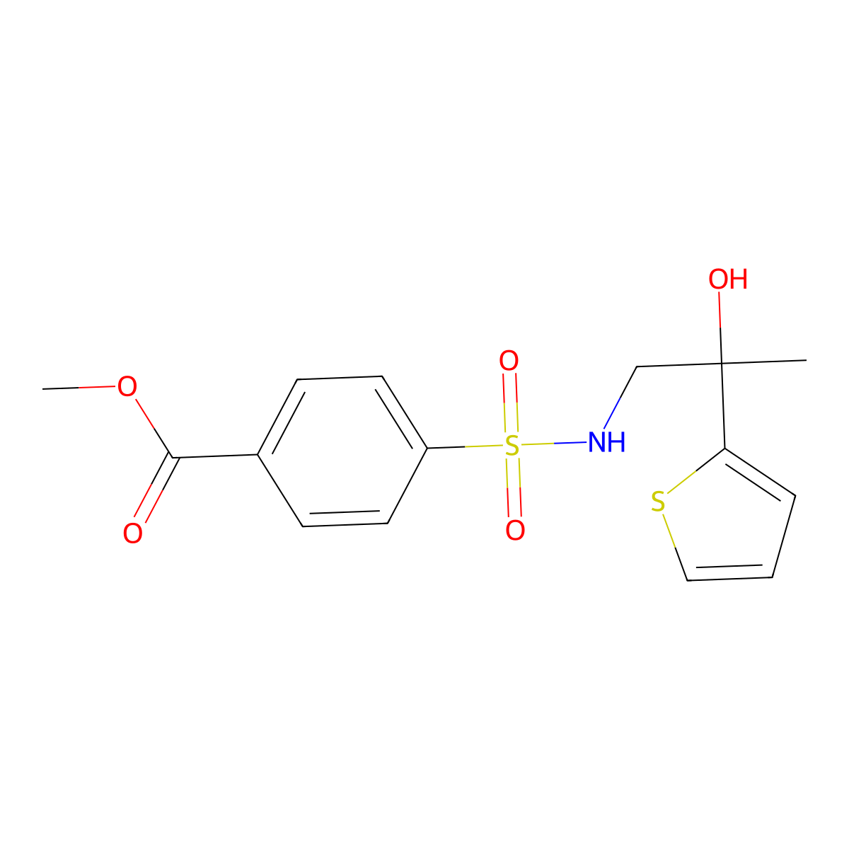 methyl 4-(N-(2-hydroxy-2-(thiophen-2-yl)propyl)sulfamoyl)benzoate molecular structure, CAS 1396848-55-7