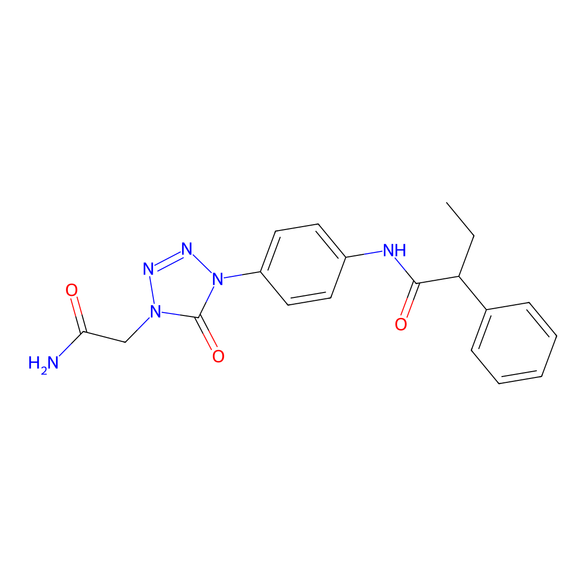 N-(4-(4-(2-amino-2-oxoethyl)-5-oxo-4,5-dihydro-1H-tetrazol-1-yl)phenyl)-2-phenylbutanamide molecular structure, CAS 1396848-58-0