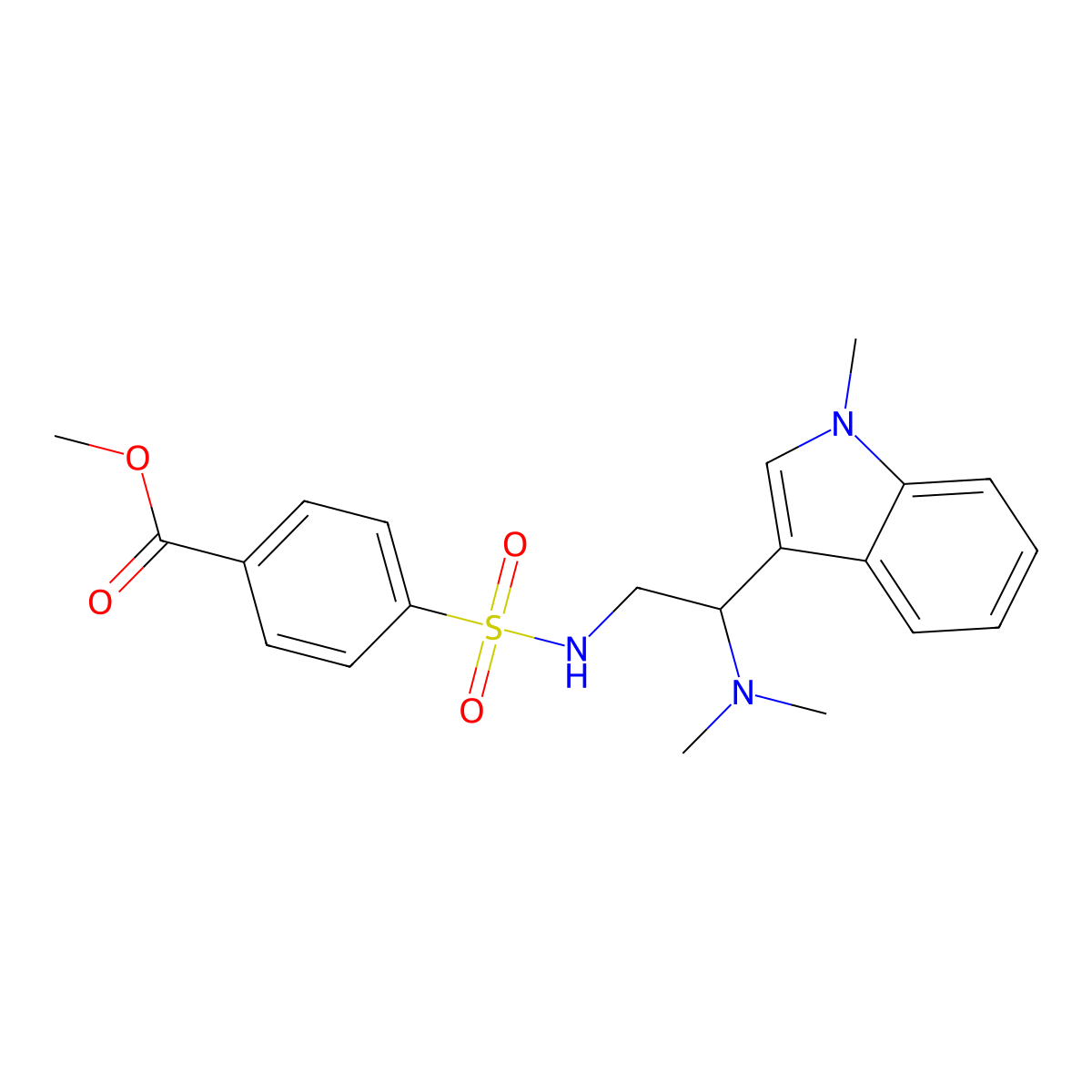 methyl 4-(N-(2-(dimethylamino)-2-(1-methyl-1H-indol-3-yl)ethyl)sulfamoyl)benzoate molecular structure, CAS 1396848-62-6