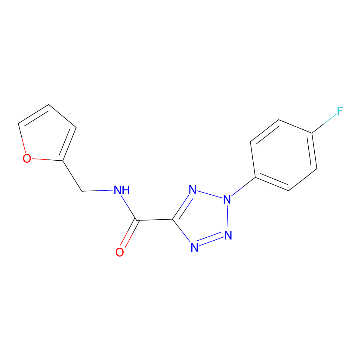 2-(4-fluorophenyl)-N-(furan-2-ylmethyl)-2H-tetrazole-5-carboxamide molecular structure, CAS 1396848-65-9