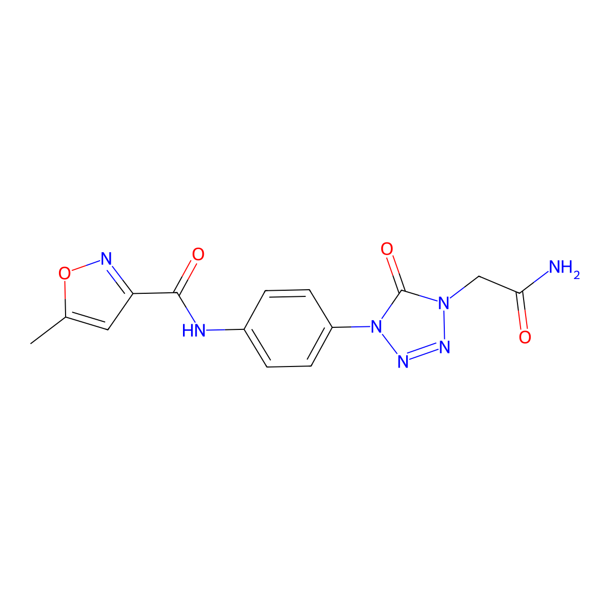N-(4-(4-(2-amino-2-oxoethyl)-5-oxo-4,5-dihydro-1H-tetrazol-1-yl)phenyl)-5-methylisoxazole-3-carboxamide molecular structure, CAS 1396848-66-0