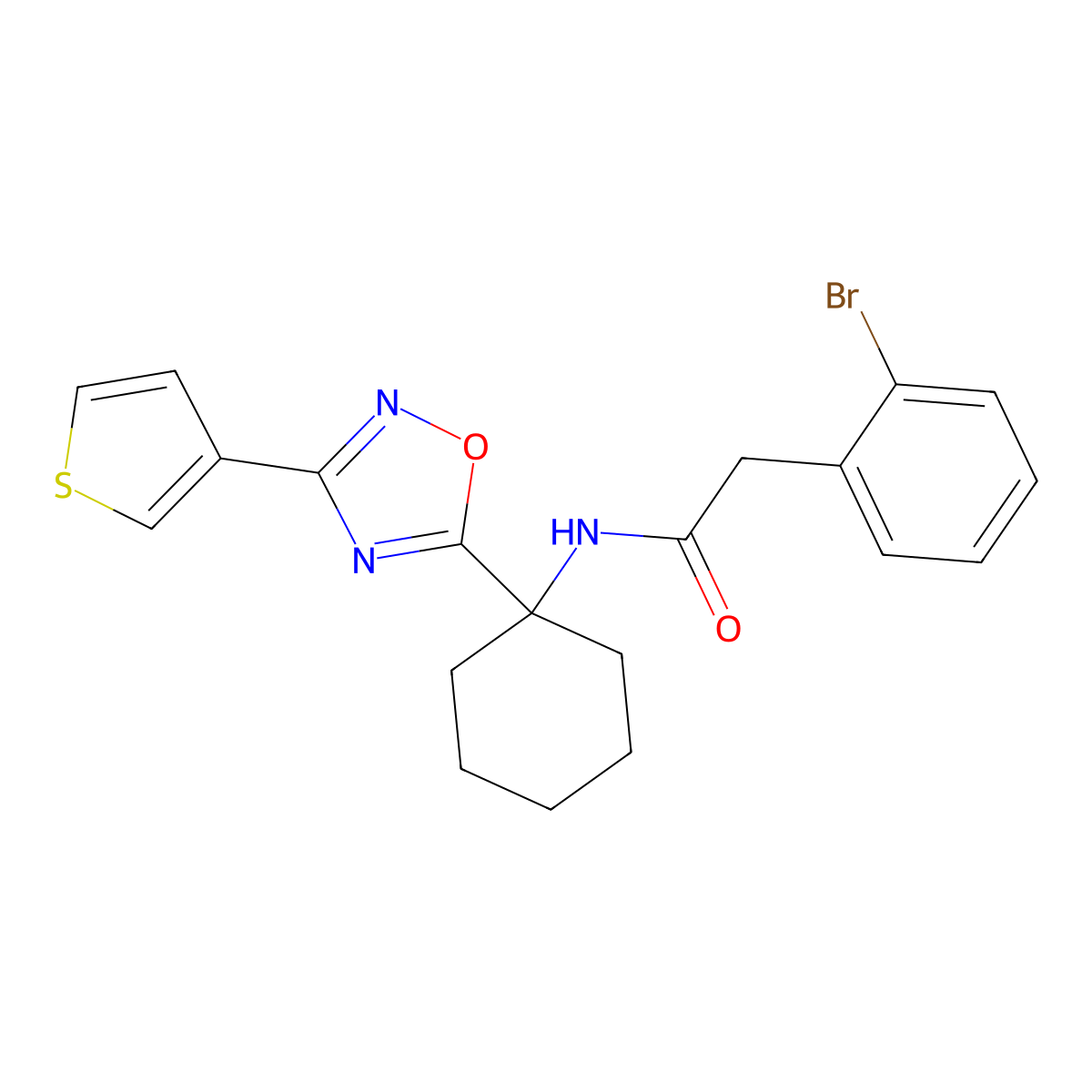 2-(2-bromophenyl)-N-{1-[3-(3-thienyl)-1,2,4-oxadiazol-5-yl]cyclohexyl}acetamide molecular structure, CAS 1396848-67-1