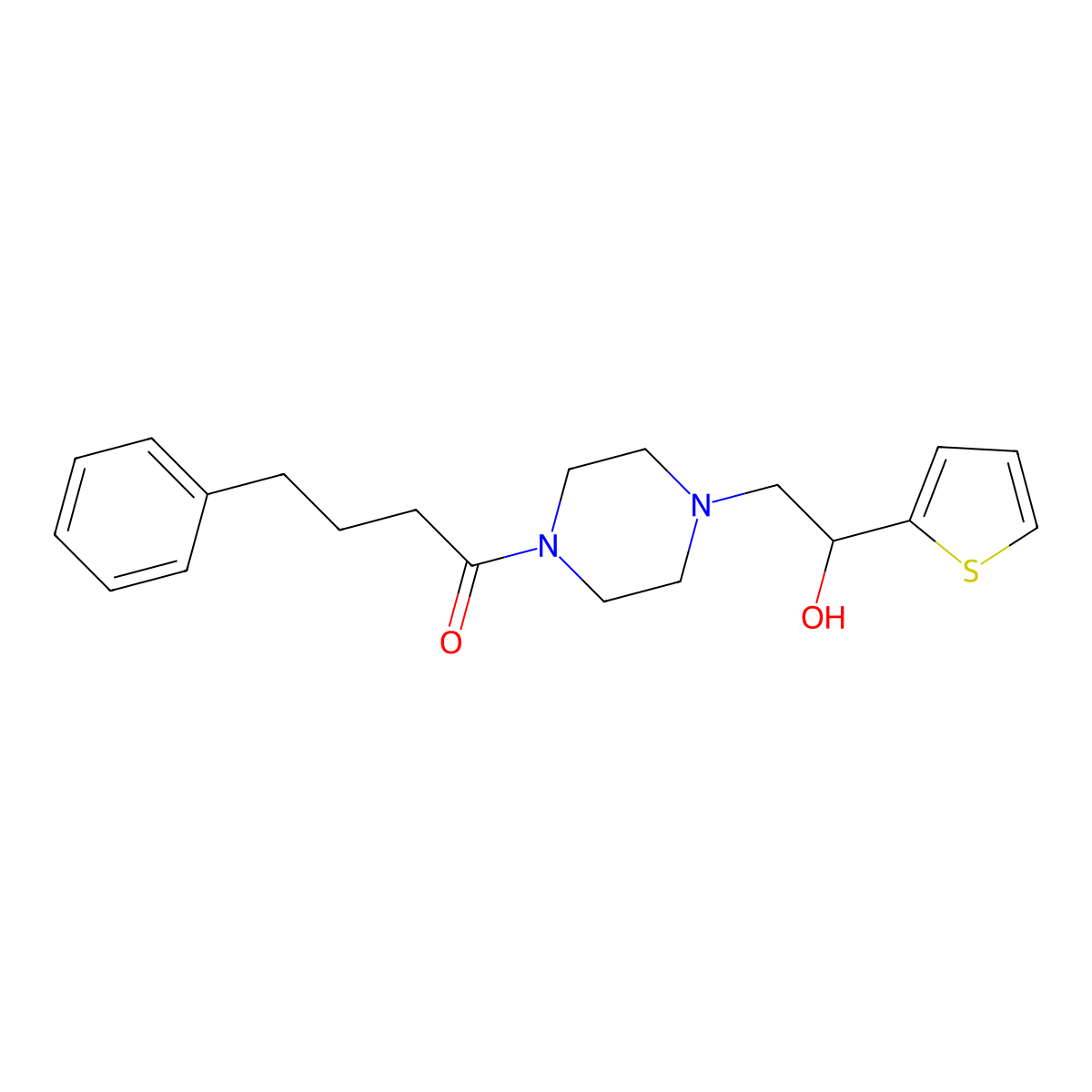 1-{4-[2-Hydroxy-2-(thiophen-2-yl)ethyl]piperazin-1-yl}-4-phenylbutan-1-one molecular structure, CAS 1396848-71-7