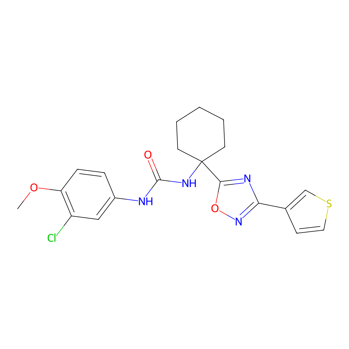 1-(3-Chloro-4-methoxyphenyl)-3-{1-[3-(thiophen-3-yl)-1,2,4-oxadiazol-5-yl]cyclohexyl}urea molecular structure, CAS 1396848-74-0