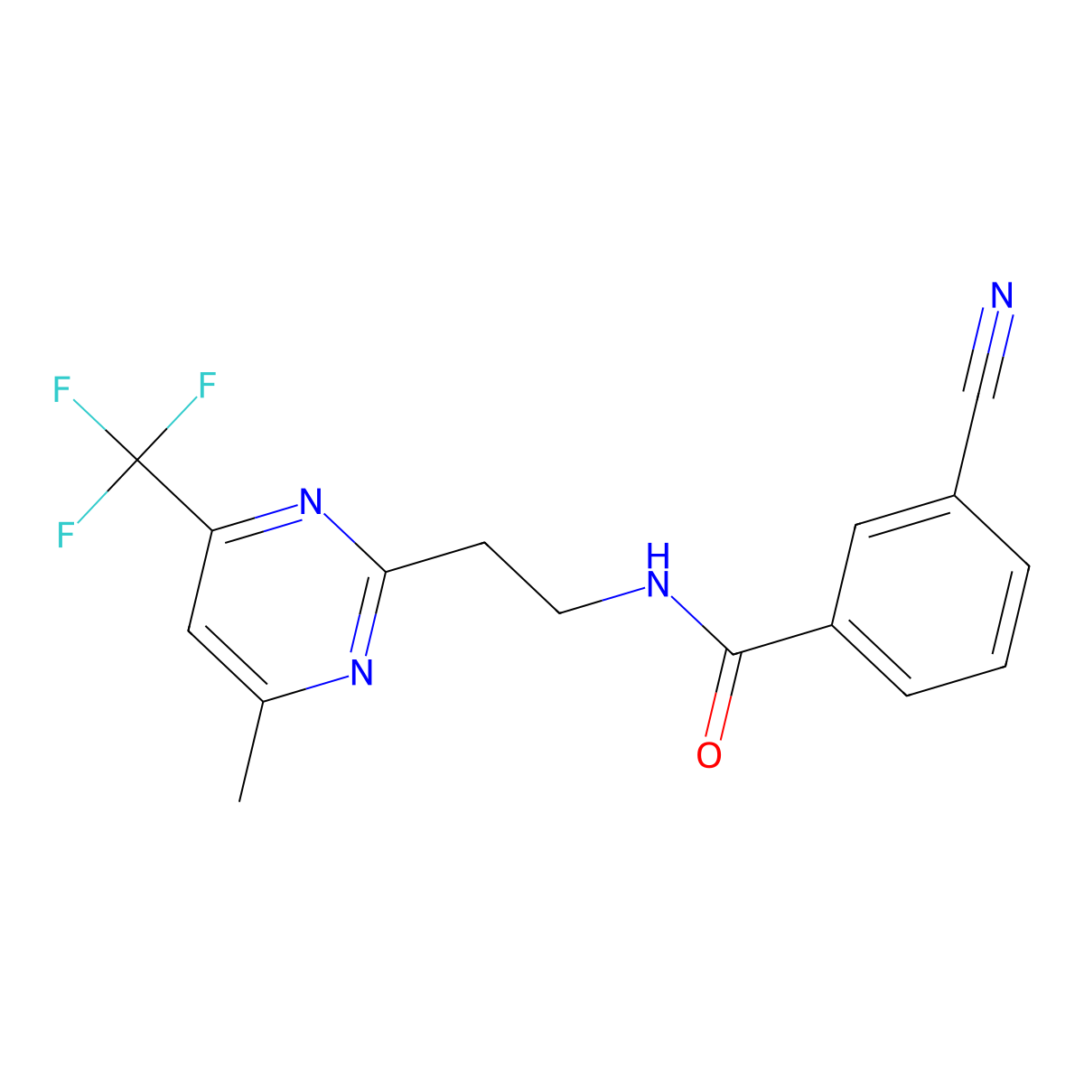 3-cyano-N-{2-[4-methyl-6-(trifluoromethyl)pyrimidin-2-yl]ethyl}benzamide molecular structure, CAS 1396848-75-1