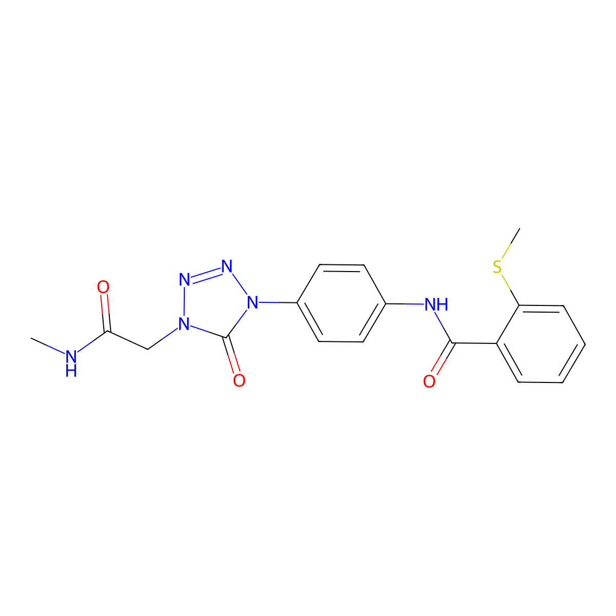 N-(4-(4-(2-(methylamino)-2-oxoethyl)-5-oxo-4,5-dihydro-1H-tetrazol-1-yl)phenyl)-2-(methylthio)benzamide molecular structure, CAS 1396848-82-0
