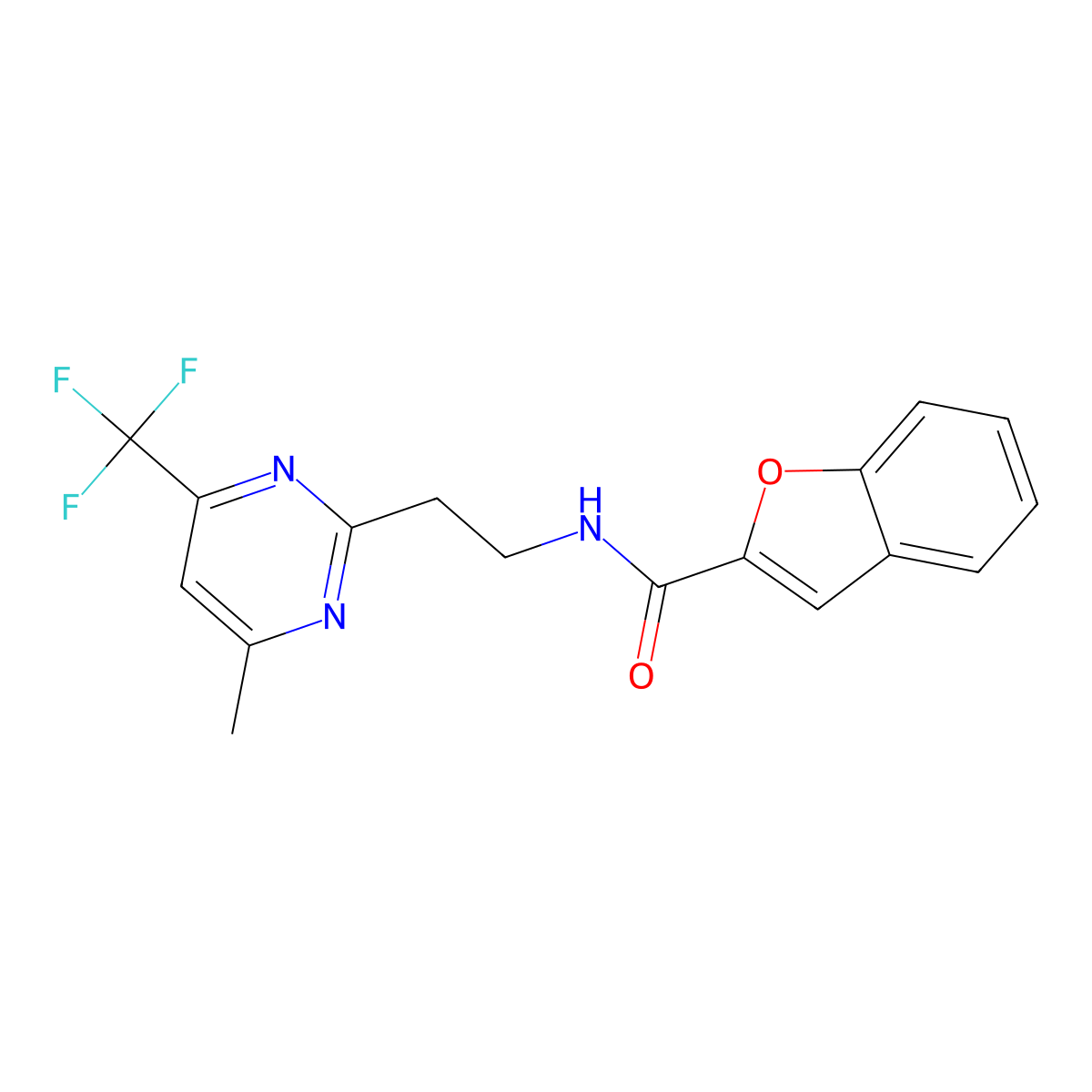 N-(2-(4-methyl-6-(trifluoromethyl)pyrimidin-2-yl)ethyl)benzofuran-2-carboxamide molecular structure, CAS 1396848-86-4
