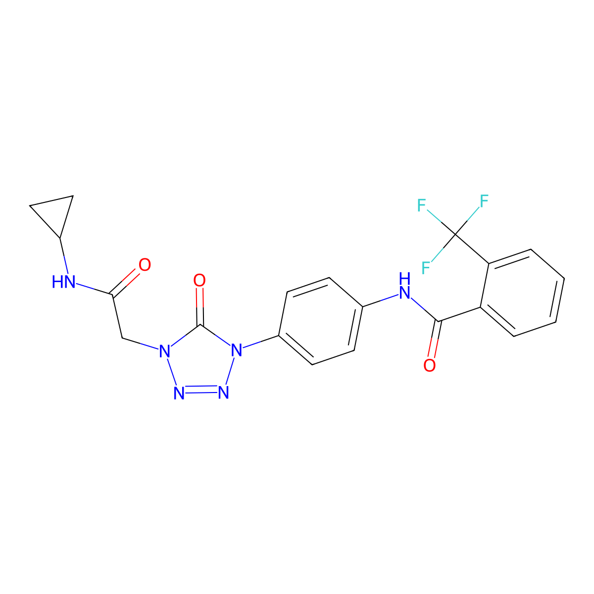 N-(4-(4-(2-(cyclopropylamino)-2-oxoethyl)-5-oxo-4,5-dihydro-1H-tetrazol-1-yl)phenyl)-2-(trifluoromethyl)benzamide molecular structure, CAS 1396848-87-5