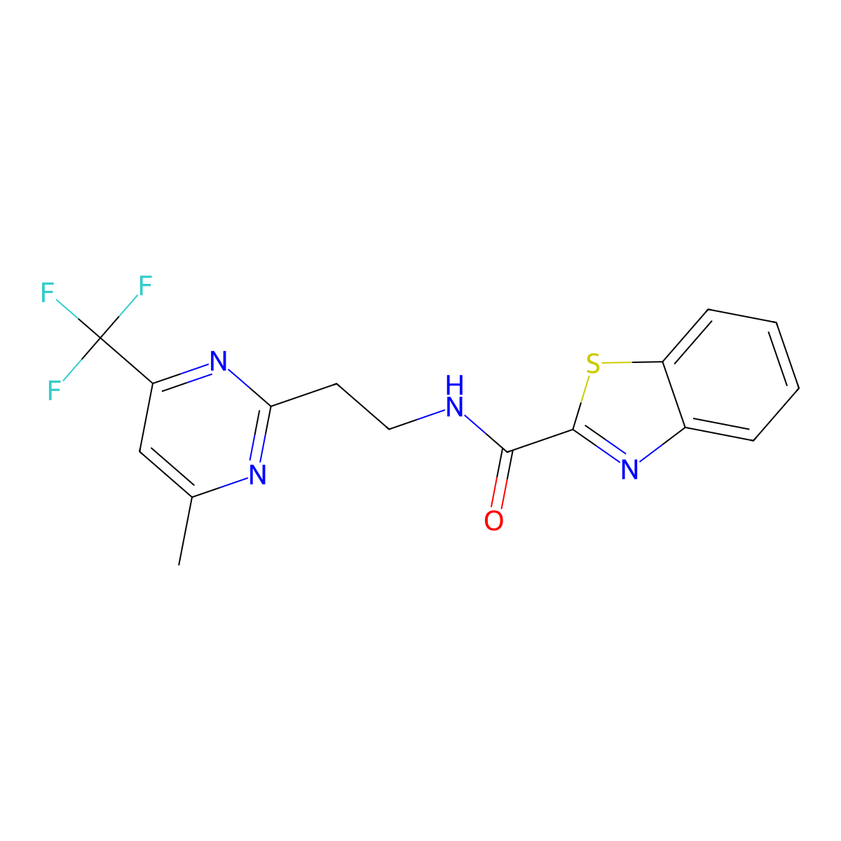 N-(2-(4-methyl-6-(trifluoromethyl)pyrimidin-2-yl)ethyl)benzo[d]thiazole-2-carboxamide molecular structure, CAS 1396848-91-1