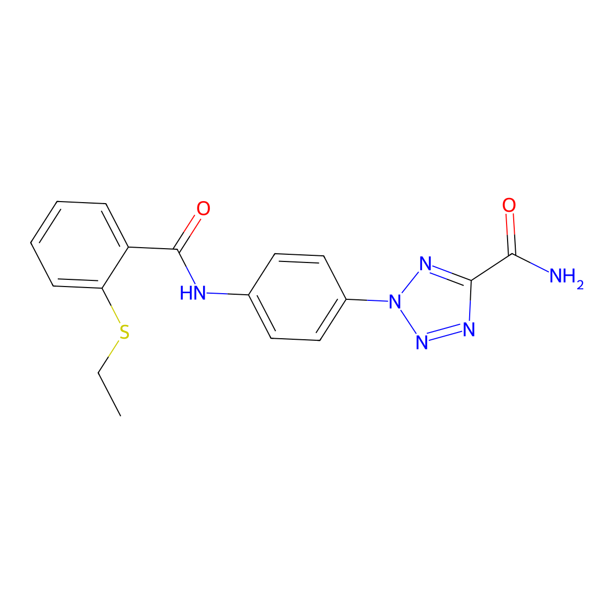 2-(4-(2-(ethylthio)benzamido)phenyl)-2H-tetrazole-5-carboxamide molecular structure, CAS 1396848-92-2