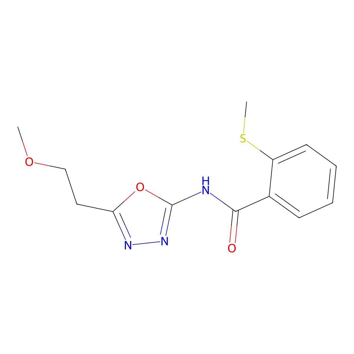 N-(5-(2-methoxyethyl)-1,3,4-oxadiazol-2-yl)-2-(methylthio)benzamide molecular structure, CAS 1396848-93-3