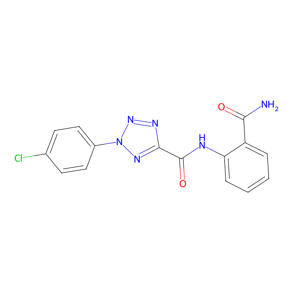 N-(2-carbamoylphenyl)-2-(4-chlorophenyl)-2H-tetrazole-5-carboxamide molecular structure, CAS 1396848-98-8