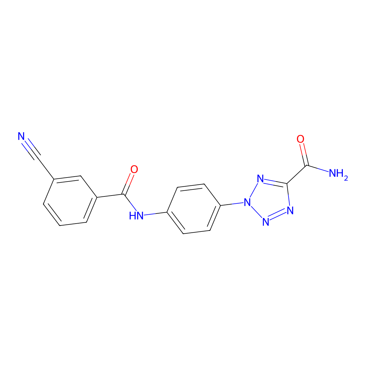 2-(4-(3-cyanobenzamido)phenyl)-2H-tetrazole-5-carboxamide molecular structure, CAS 1396848-99-9