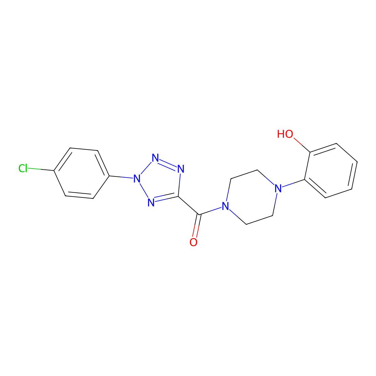 (2-(4-chlorophenyl)-2H-tetrazol-5-yl)(4-(2-hydroxyphenyl)piperazin-1-yl)methanone molecular structure, CAS 1396849-03-8