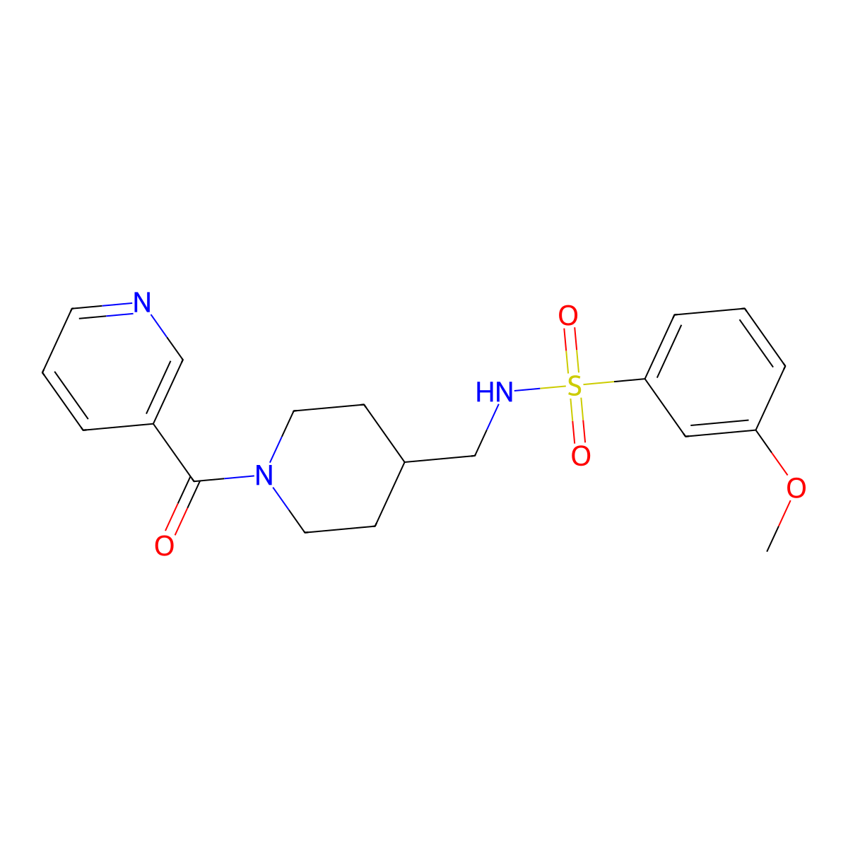 3-methoxy-N-((1-nicotinoylpiperidin-4-yl)methyl)benzenesulfonamide molecular structure, CAS 1396849-12-9