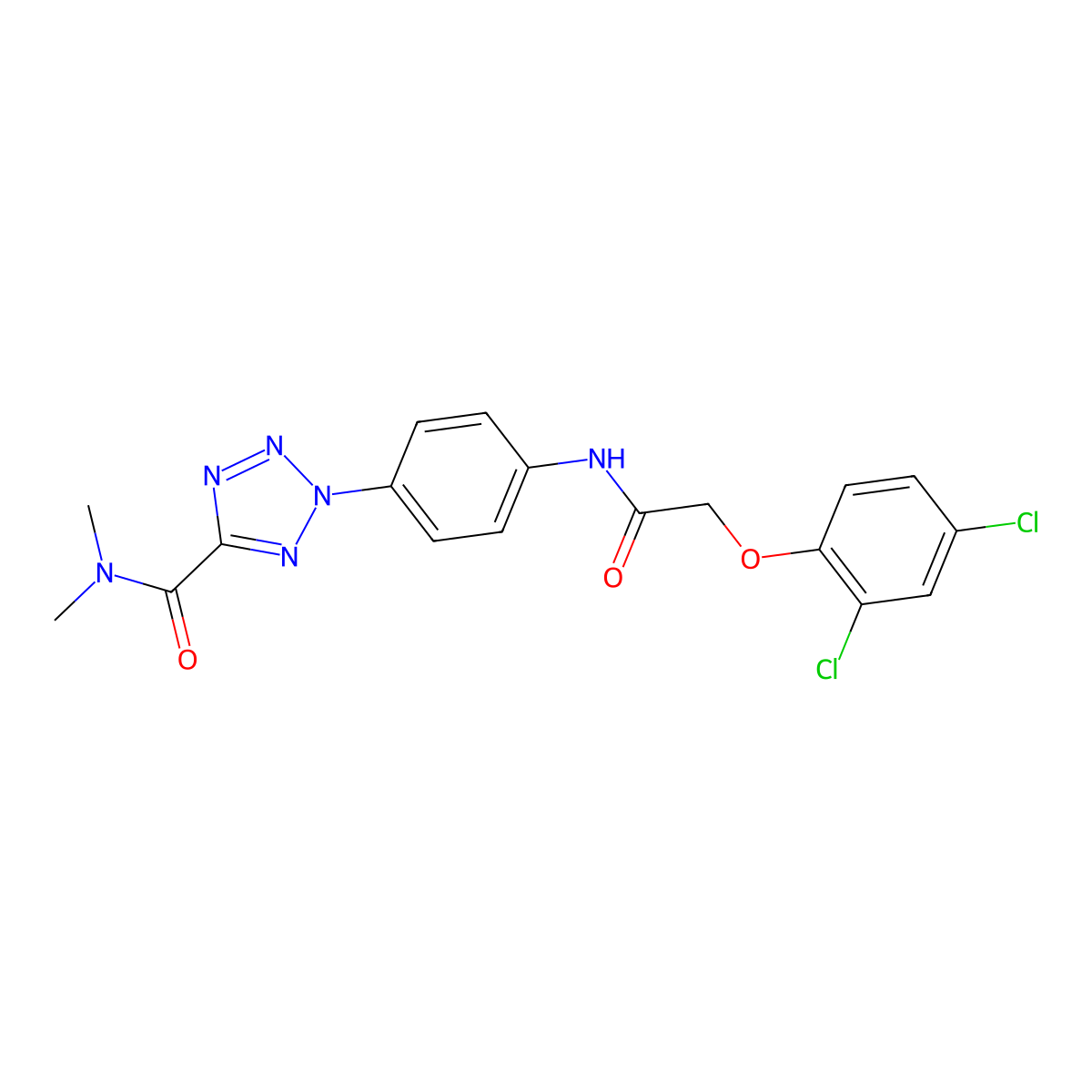 2-(4-(2-(2,4-dichlorophenoxy)acetamido)phenyl)-N,N-dimethyl-2H-tetrazole-5-carboxamide molecular structure, CAS 1396849-16-3