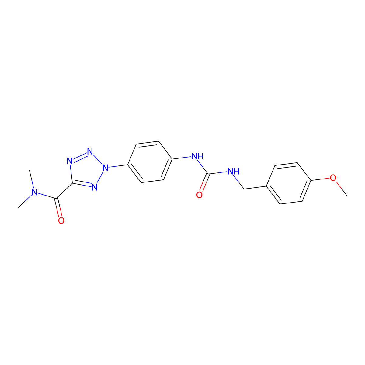 2-(4-(3-(4-methoxybenzyl)ureido)phenyl)-N,N-dimethyl-2H-tetrazole-5-carboxamide molecular structure, CAS 1396849-23-2