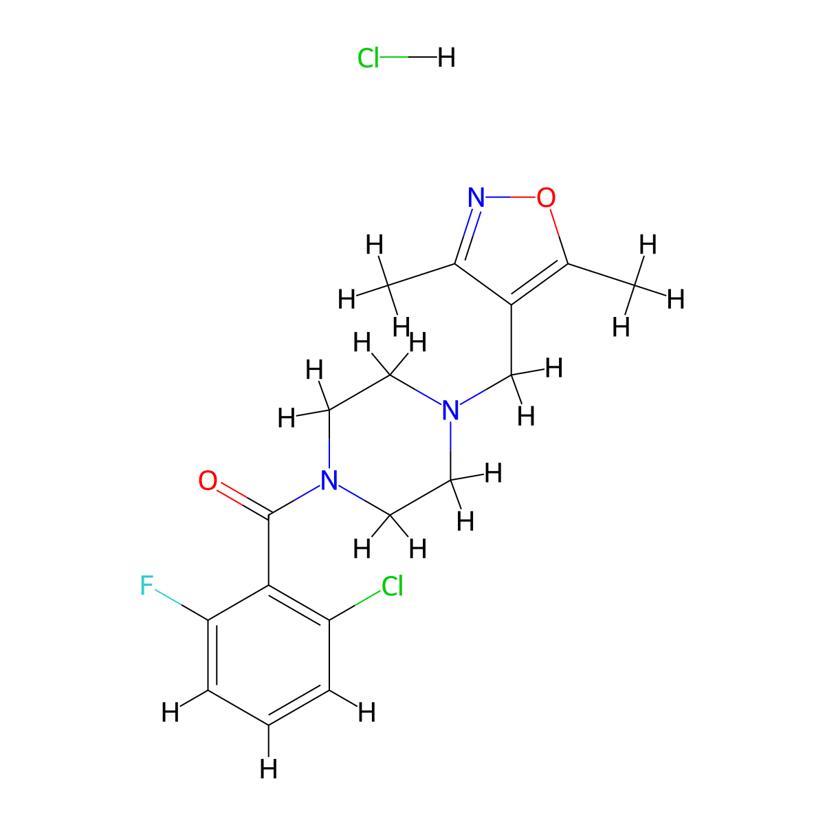 (2-Chloro-6-fluorophenyl)(4-((3,5-dimethylisoxazol-4-yl)methyl)piperazin-1-yl)methanone hydrochloride molecular structure, CAS 1396849-27-6