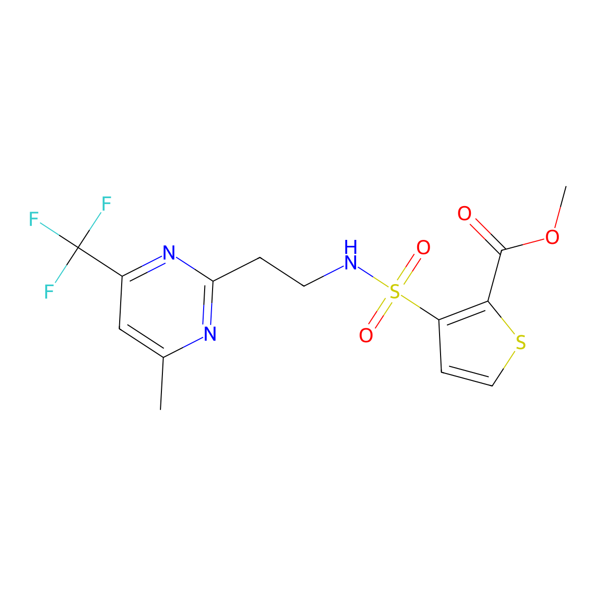 methyl 3-(N-(2-(4-methyl-6-(trifluoromethyl)pyrimidin-2-yl)ethyl)sulfamoyl)thiophene-2-carboxylate molecular structure, CAS 1396849-30-1