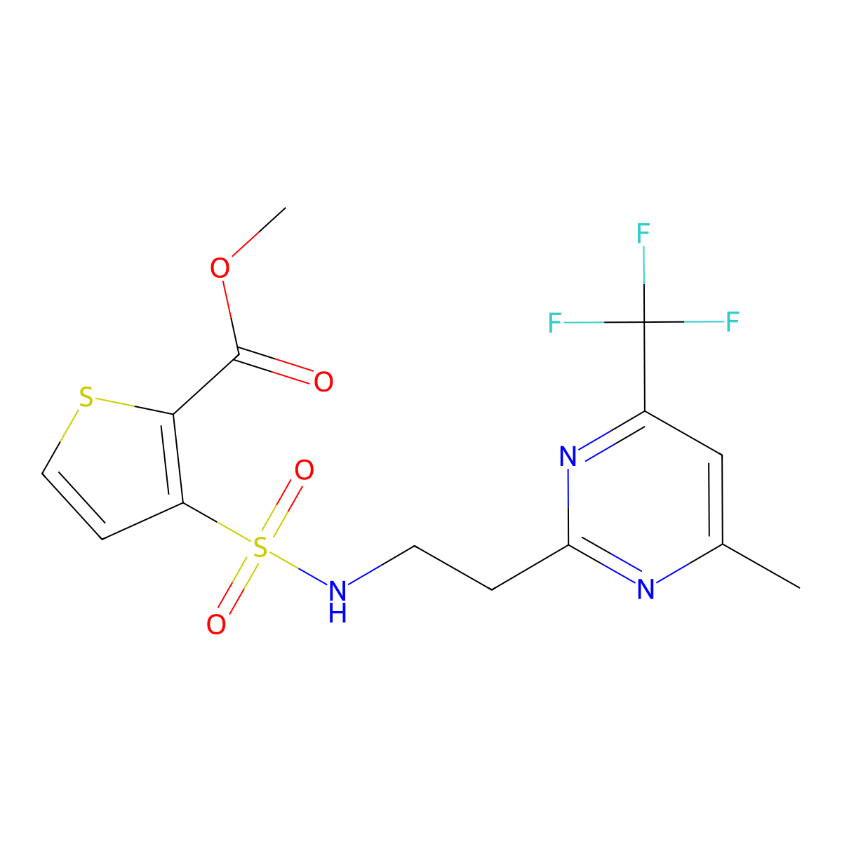 methyl 3-(N-(2-(4-methyl-6-(trifluoromethyl)pyrimidin-2-yl)ethyl)sulfamoyl)thiophene-2-carboxylate molecular structure, CAS 1396849-30-1