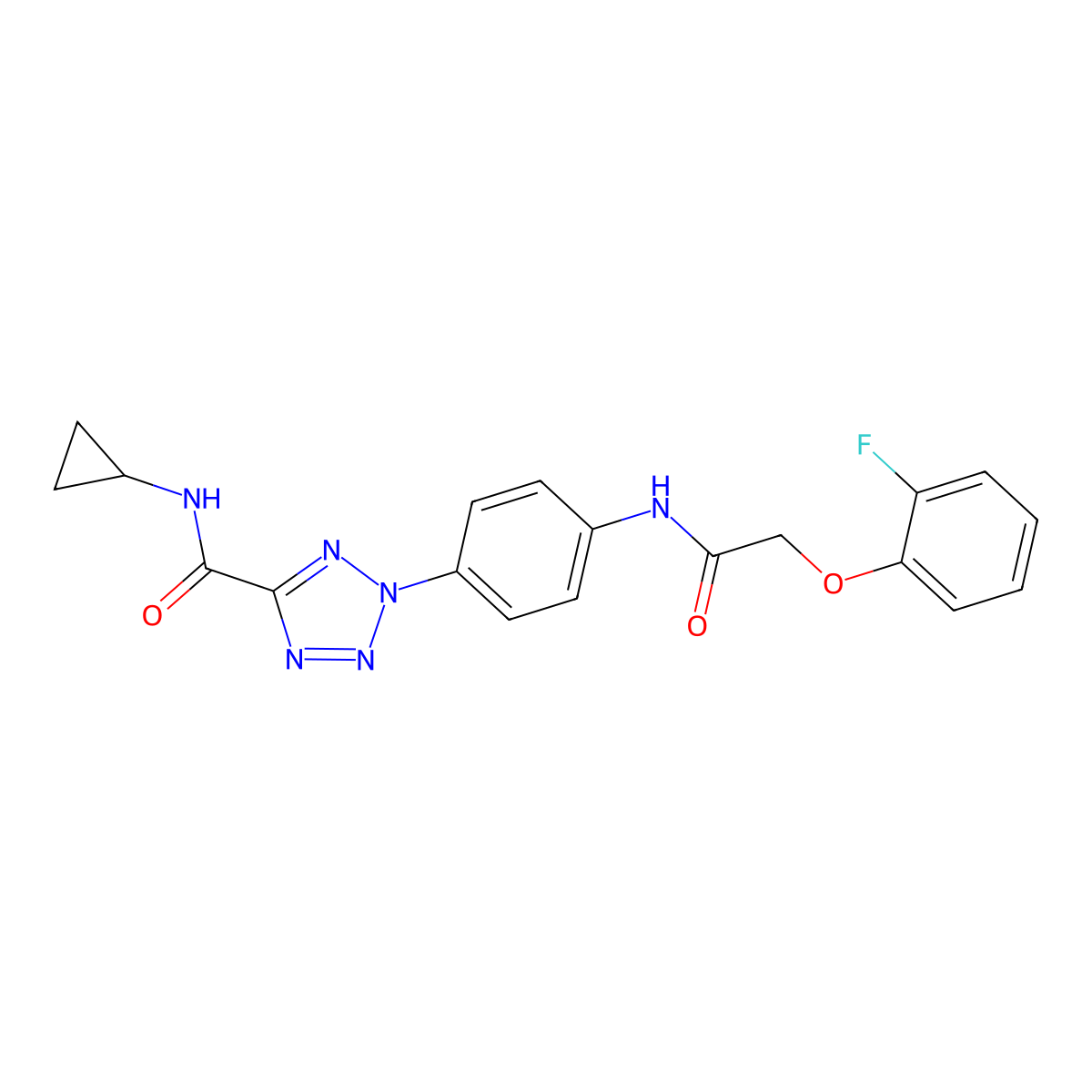 N-cyclopropyl-2-(4-(2-(2-fluorophenoxy)acetamido)phenyl)-2H-tetrazole-5-carboxamide molecular structure, CAS 1396849-34-5
