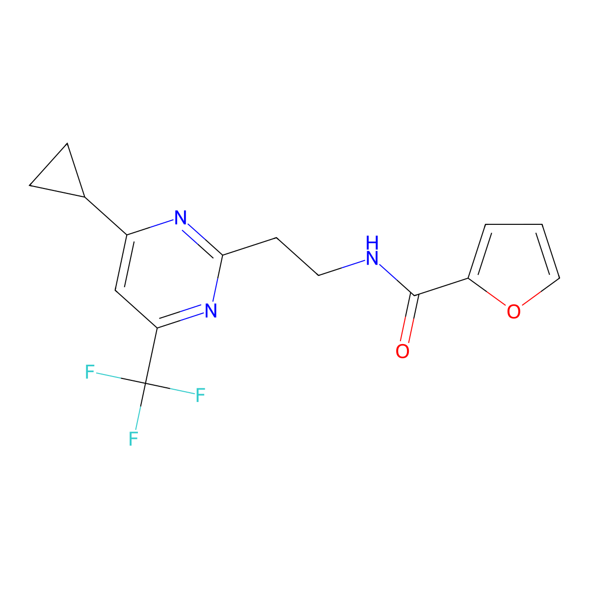 N-{2-[4-cyclopropyl-6-(trifluoromethyl)pyrimidin-2-yl]ethyl}furan-2-carboxamide molecular structure, CAS 1396849-37-8