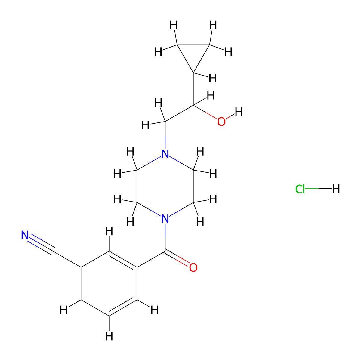 3-(4-(2-Cyclopropyl-2-hydroxyethyl)piperazine-1-carbonyl)benzonitrile hydrochloride molecular structure, CAS 1396849-38-9