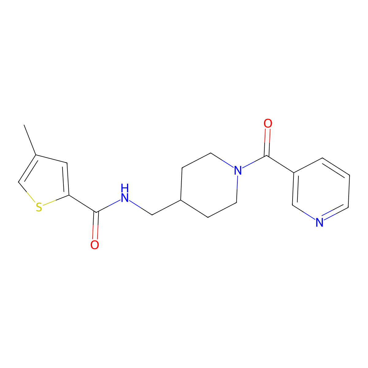 4-methyl-N-((1-nicotinoylpiperidin-4-yl)methyl)thiophene-2-carboxamide molecular structure, CAS 1396849-42-5
