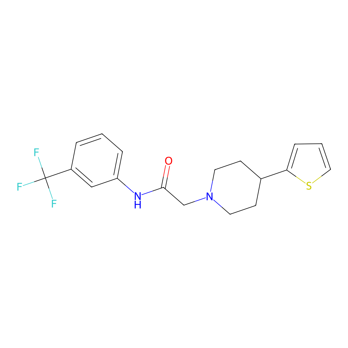 2-(4-(thiophen-2-yl)piperidin-1-yl)-N-(3-(trifluoromethyl)phenyl)acetamide molecular structure, CAS 1396849-44-7