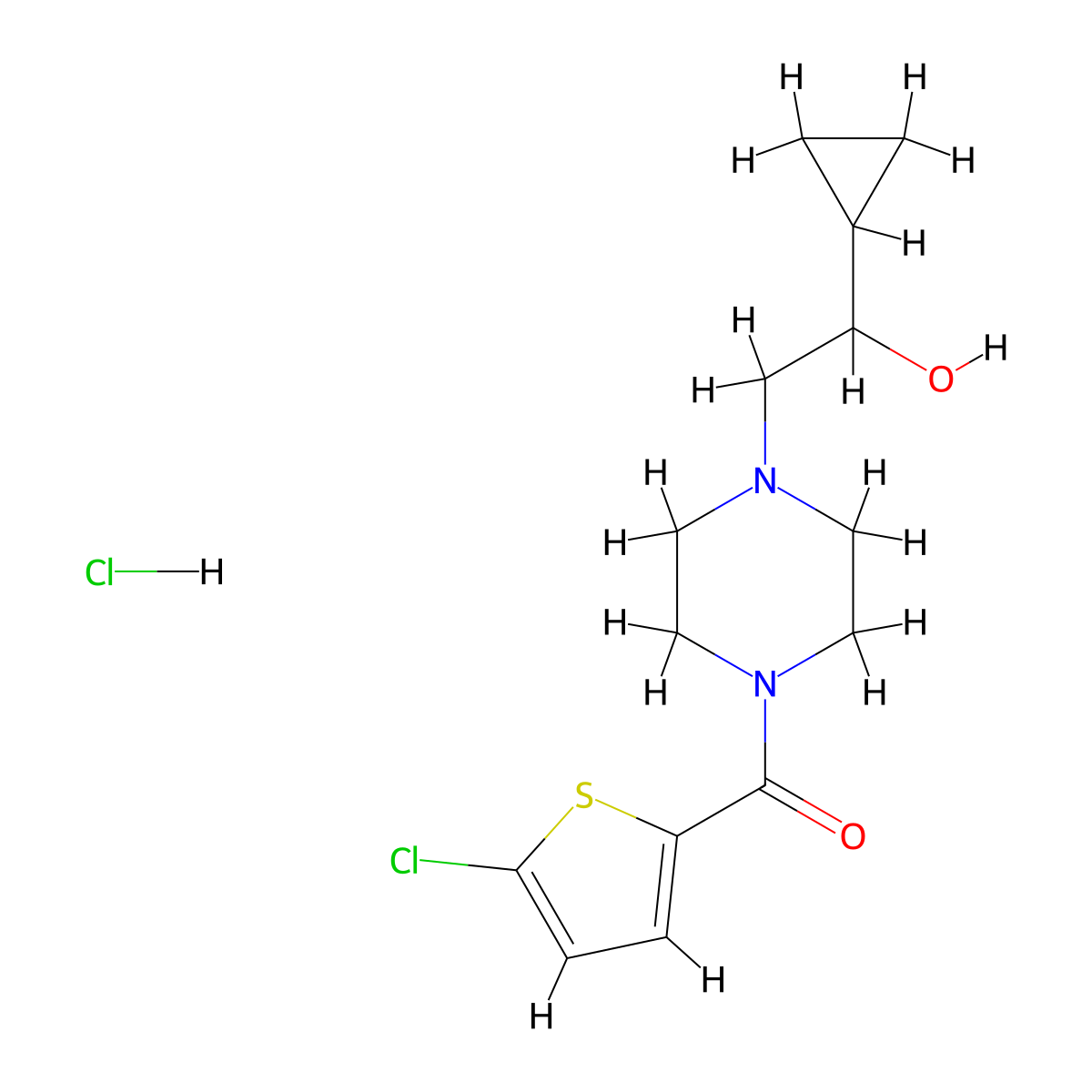 (5-Chlorothiophen-2-yl)(4-(2-cyclopropyl-2-hydroxyethyl)piperazin-1-yl)methanone hydrochloride molecular structure, CAS 1396849-46-9