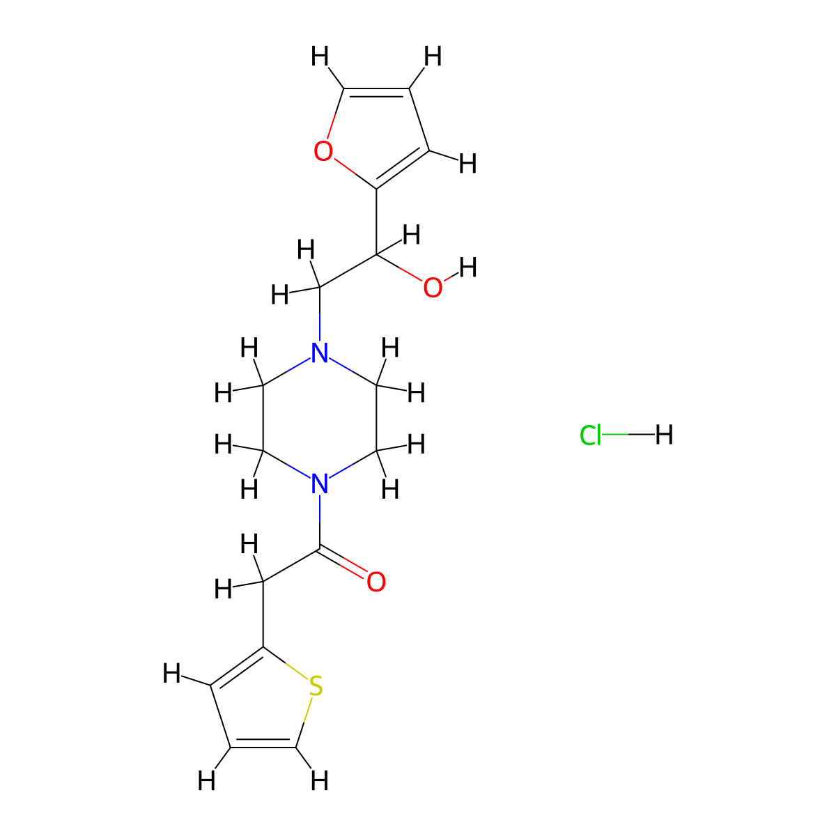 1-(4-(2-(Furan-2-yl)-2-hydroxyethyl)piperazin-1-yl)-2-(thiophen-2-yl)ethanone hydrochloride molecular structure, CAS 1396849-48-1