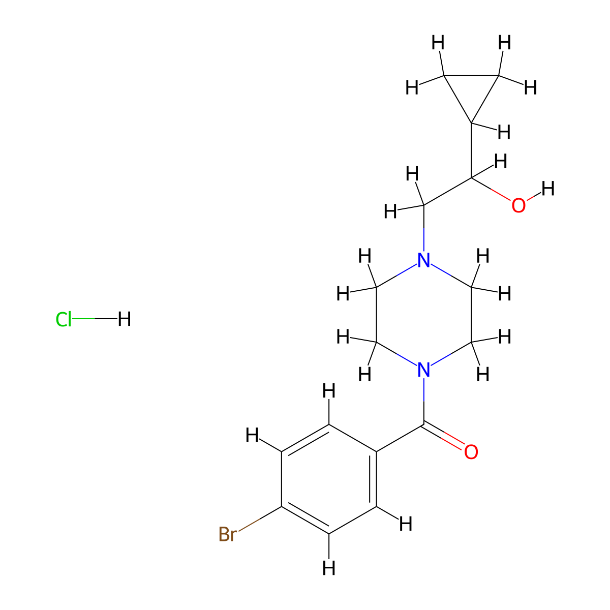 (4-Bromophenyl)(4-(2-cyclopropyl-2-hydroxyethyl)piperazin-1-yl)methanone hydrochloride molecular structure, CAS 1396849-49-2