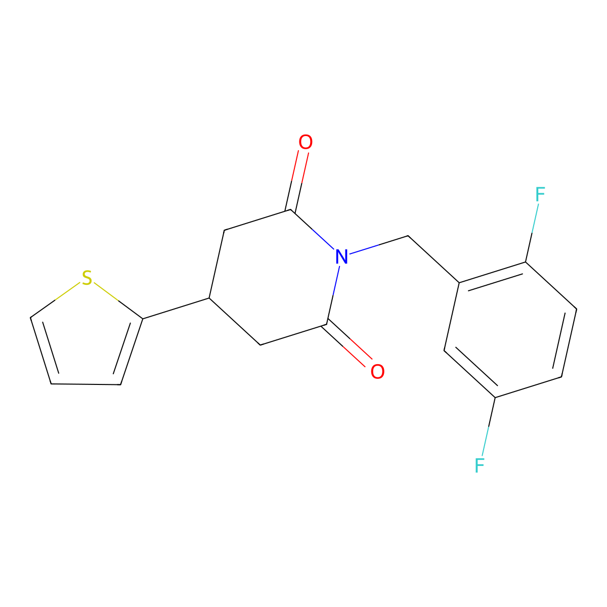 1-(2,5-Difluorobenzyl)-4-(thiophen-2-yl)piperidine-2,6-dione molecular structure, CAS 1396849-53-8