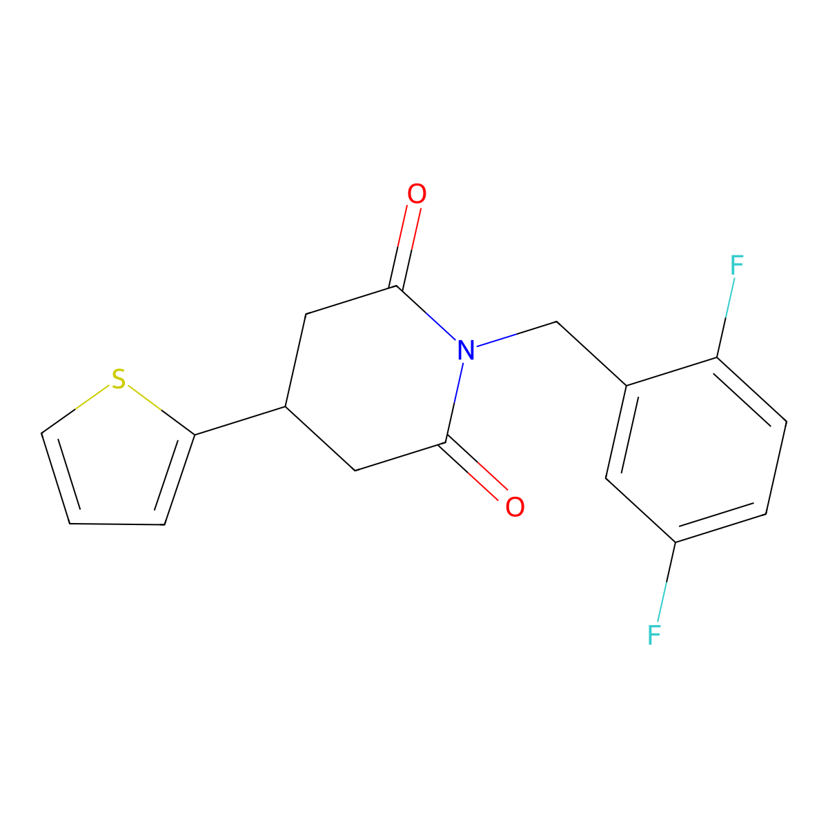 1-(2,5-Difluorobenzyl)-4-(thiophen-2-yl)piperidine-2,6-dione molecular structure, CAS 1396849-53-8