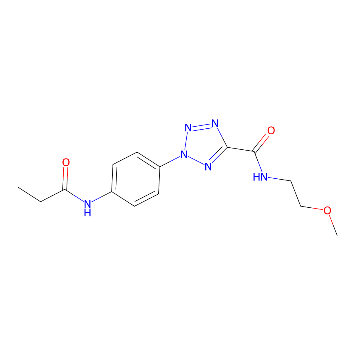 N-(2-methoxyethyl)-2-(4-propionamidophenyl)-2H-tetrazole-5-carboxamide molecular structure, CAS 1396849-55-0