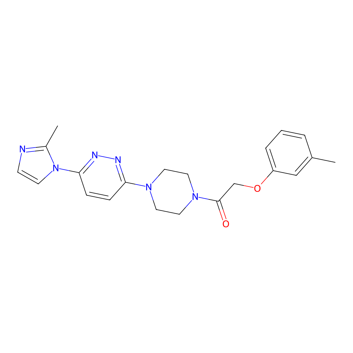 1-(4-(6-(2-methyl-1H-imidazol-1-yl)pyridazin-3-yl)piperazin-1-yl)-2-(m-tolyloxy)ethanone molecular structure, CAS 1396849-58-3