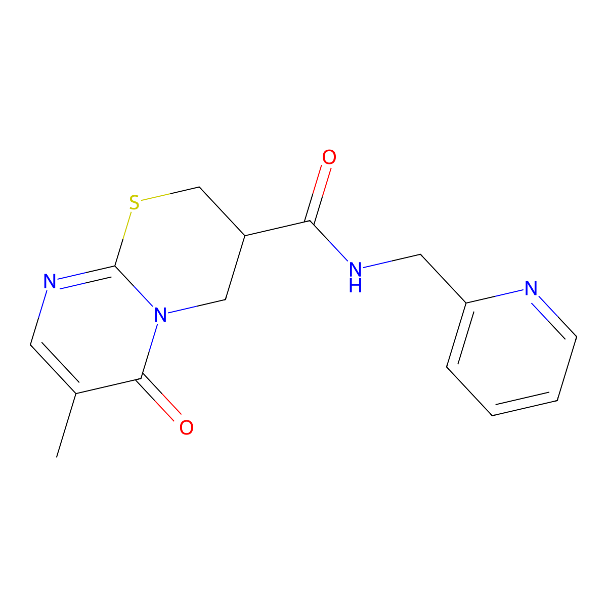 7-methyl-6-oxo-N-(pyridin-2-ylmethyl)-2,3,4,6-tetrahydropyrimido[2,1-b][1,3]thiazine-3-carboxamide molecular structure, CAS 1396849-59-4