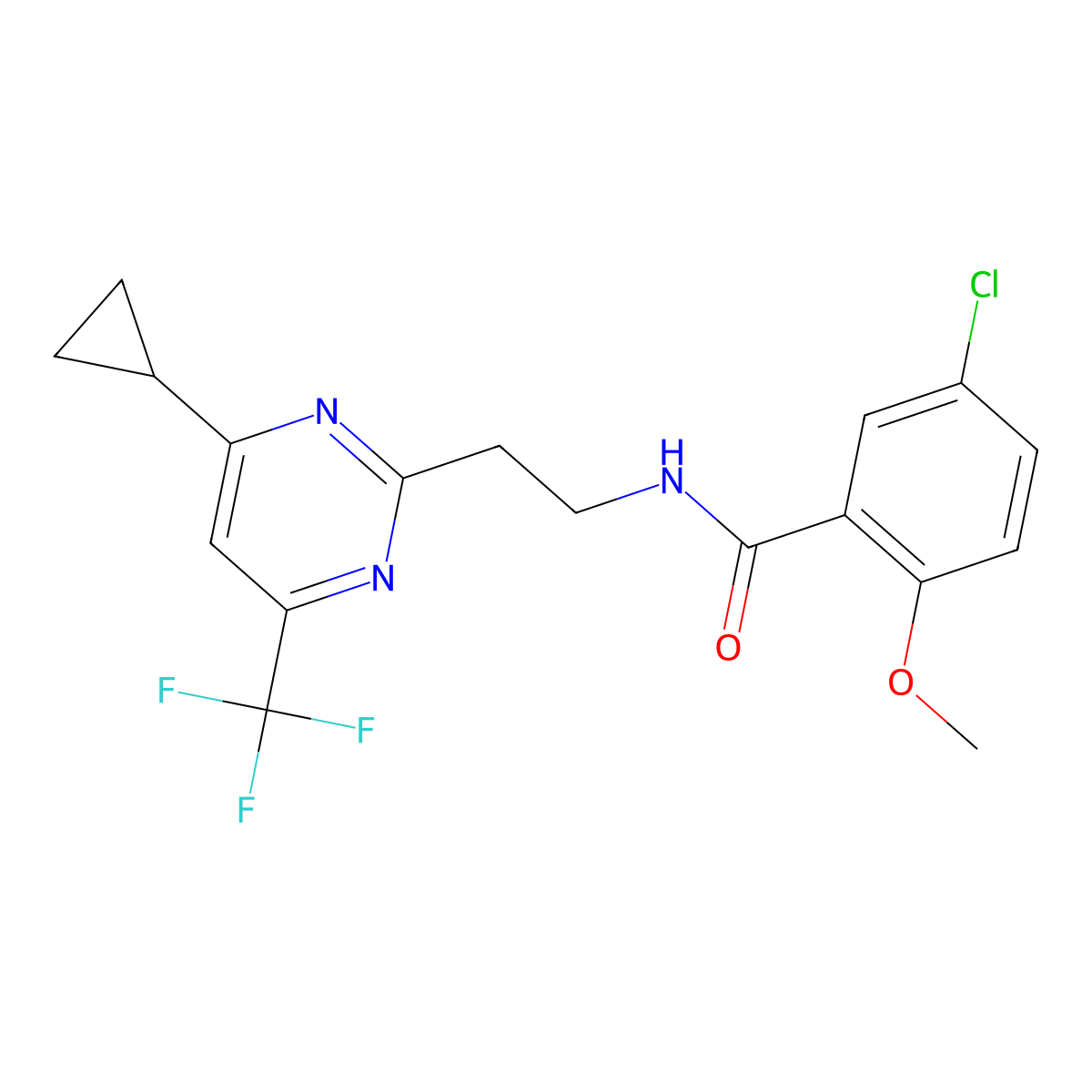 5-chloro-N-{2-[4-cyclopropyl-6-(trifluoromethyl)pyrimidin-2-yl]ethyl}-2-methoxybenzamide molecular structure, CAS 1396849-61-8