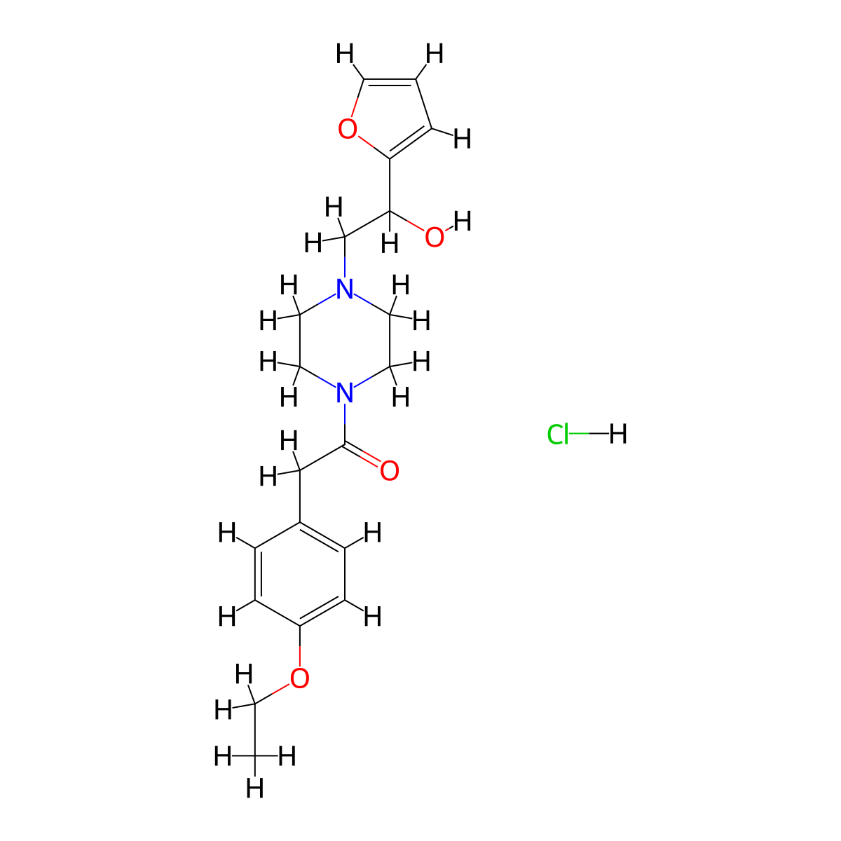 2-(4-Ethoxyphenyl)-1-(4-(2-(furan-2-yl)-2-hydroxyethyl)piperazin-1-yl)ethanone hydrochloride molecular structure, CAS 1396849-62-9