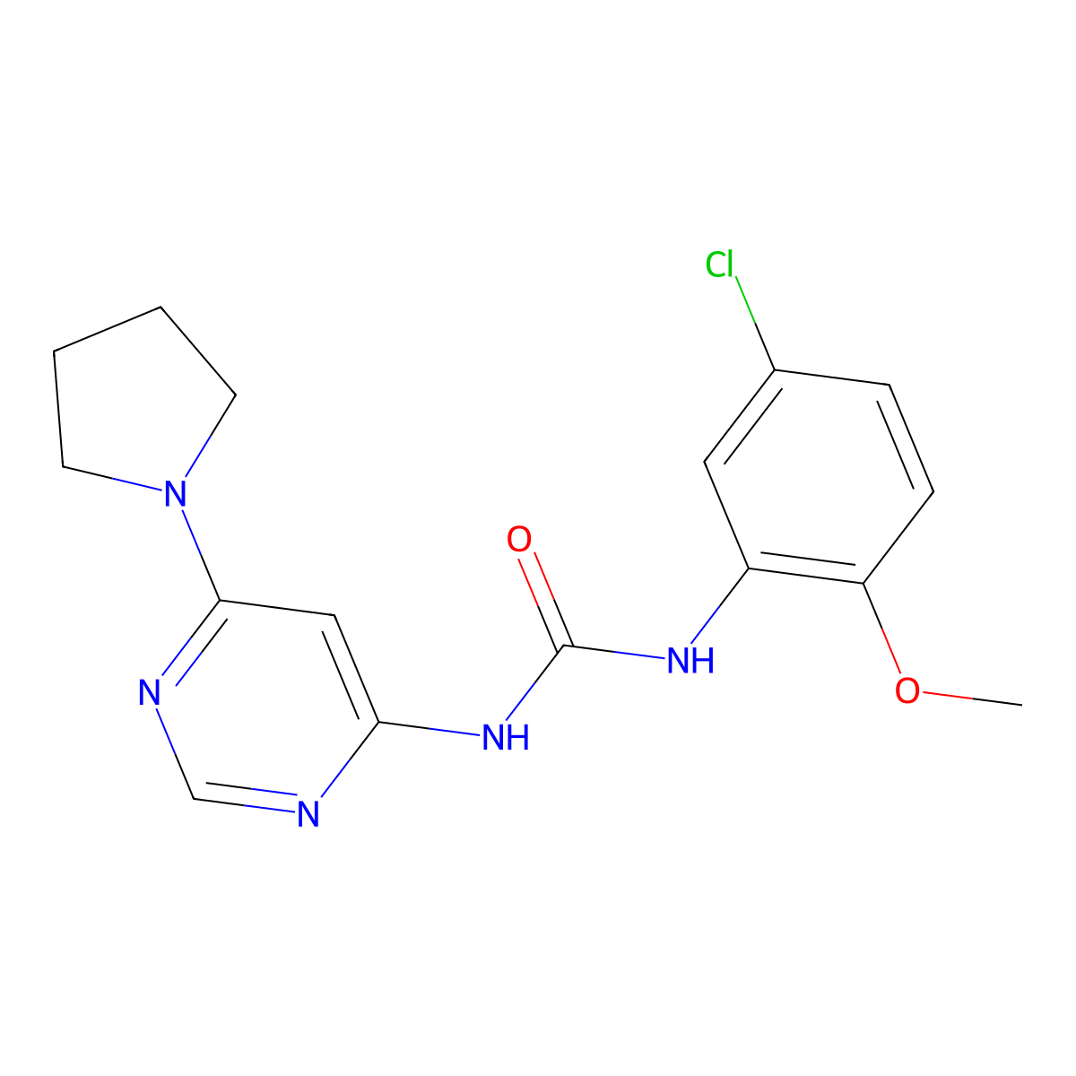 1-(5-Chloro-2-methoxyphenyl)-3-[6-(pyrrolidin-1-yl)pyrimidin-4-yl]urea molecular structure, CAS 1396849-63-0