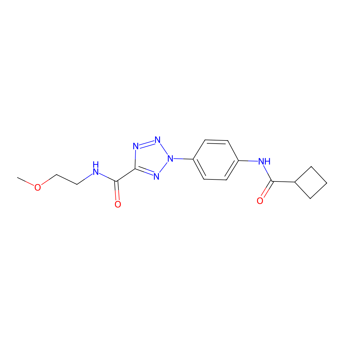 2-(4-(cyclobutanecarboxamido)phenyl)-N-(2-methoxyethyl)-2H-tetrazole-5-carboxamide molecular structure, CAS 1396849-64-1