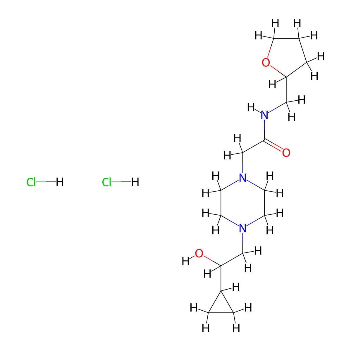 2-(4-(2-cyclopropyl-2-hydroxyethyl)piperazin-1-yl)-N-((tetrahydrofuran-2-yl)methyl)acetamide dihydrochloride molecular structure, CAS 1396849-67-4