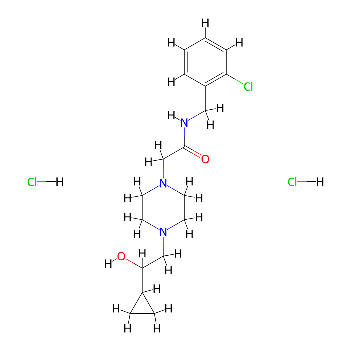 N-(2-chlorobenzyl)-2-(4-(2-cyclopropyl-2-hydroxyethyl)piperazin-1-yl)acetamide dihydrochloride molecular structure, CAS 1396849-80-1
