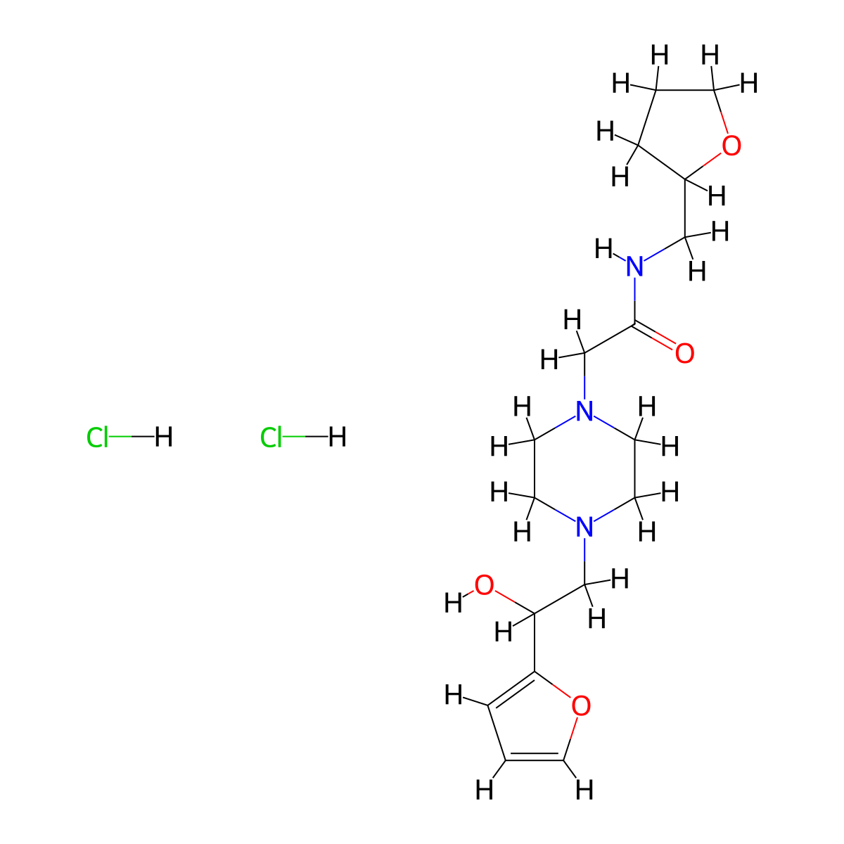 2-(4-(2-(furan-2-yl)-2-hydroxyethyl)piperazin-1-yl)-N-((tetrahydrofuran-2-yl)methyl)acetamide dihydrochloride molecular structure, CAS 1396849-81-2