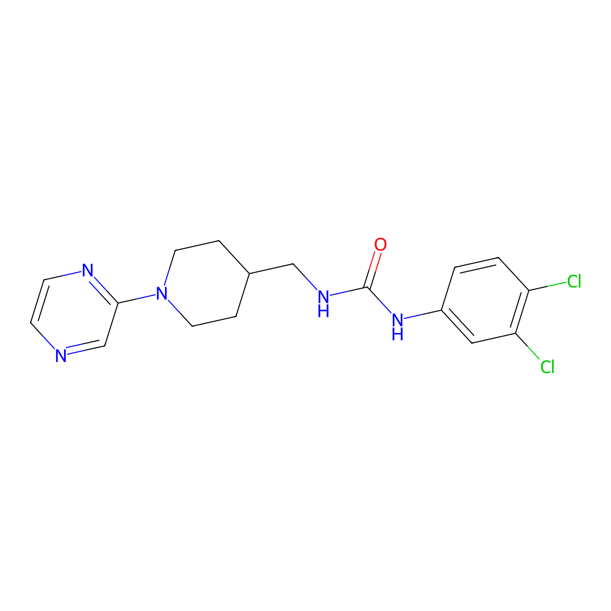 1-(3,4-Dichlorophenyl)-3-((1-(pyrazin-2-yl)piperidin-4-yl)methyl)urea molecular structure, CAS 1396849-82-3